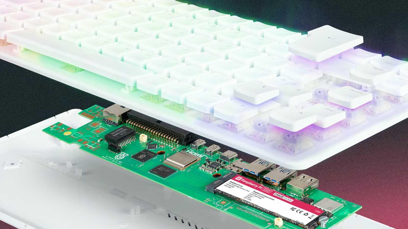 Vista general Raspberry Pi 500 integrado en teclado Vista general Raspberry Pi 500 integrado en teclado