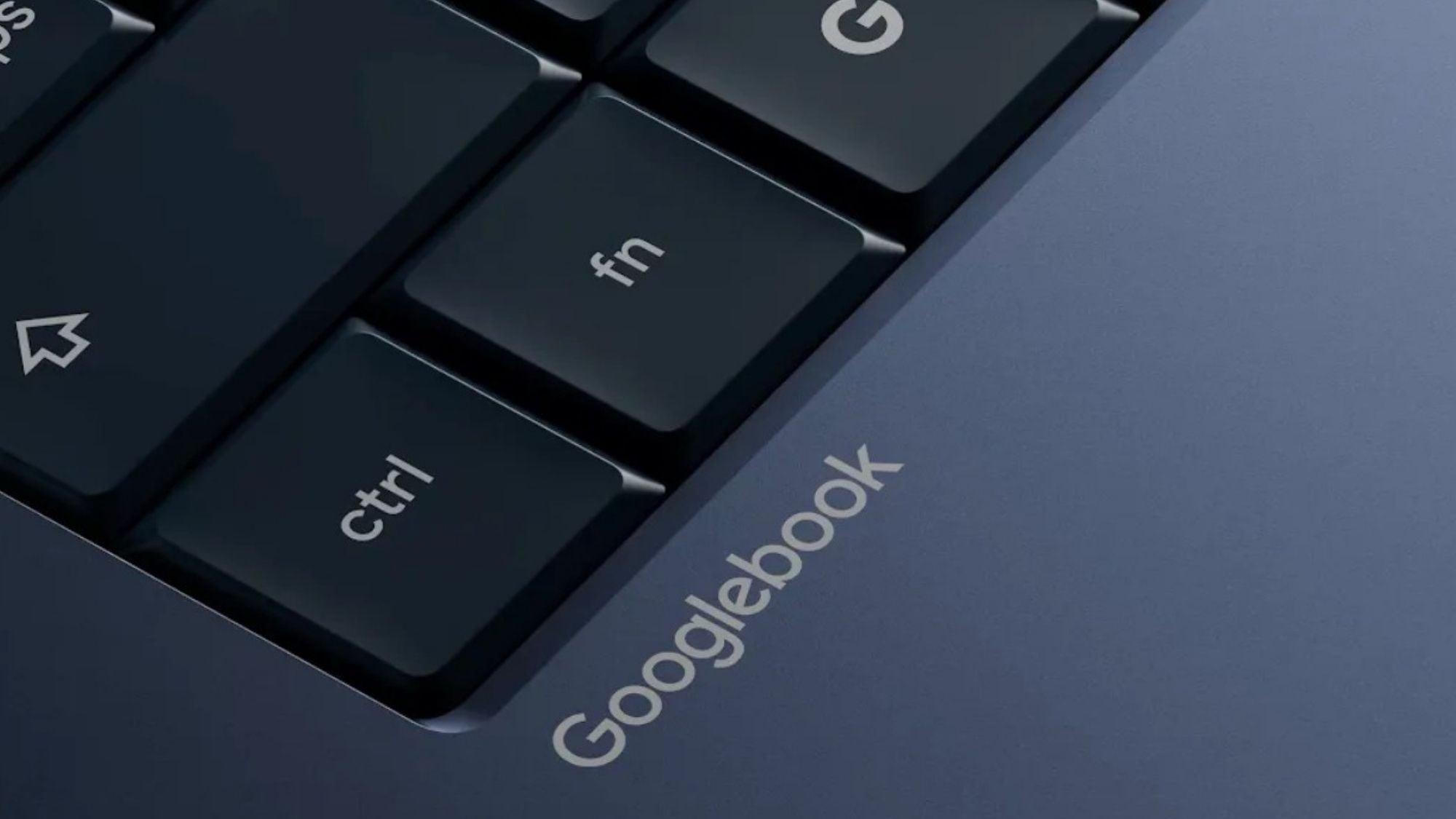Detalle de portátil Googlebook con barra luminosa Glowbar Detalle de portátil Googlebook con barra luminosa Glowbar